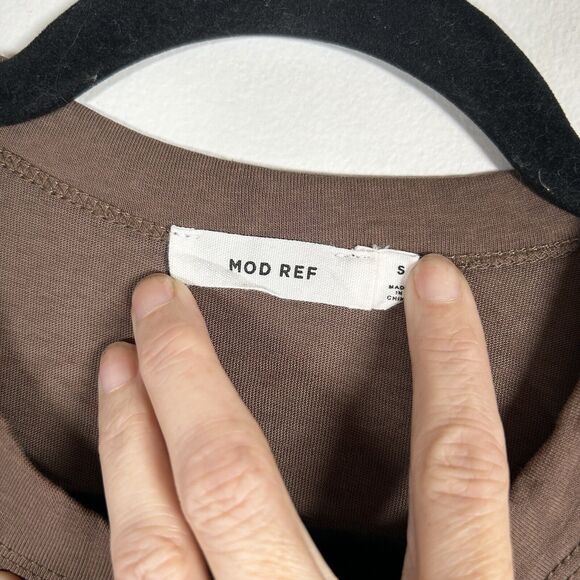 Mod Ref Gina Dress High Neck Midi Ruching Brown Size Small S - Picture 5 of 9